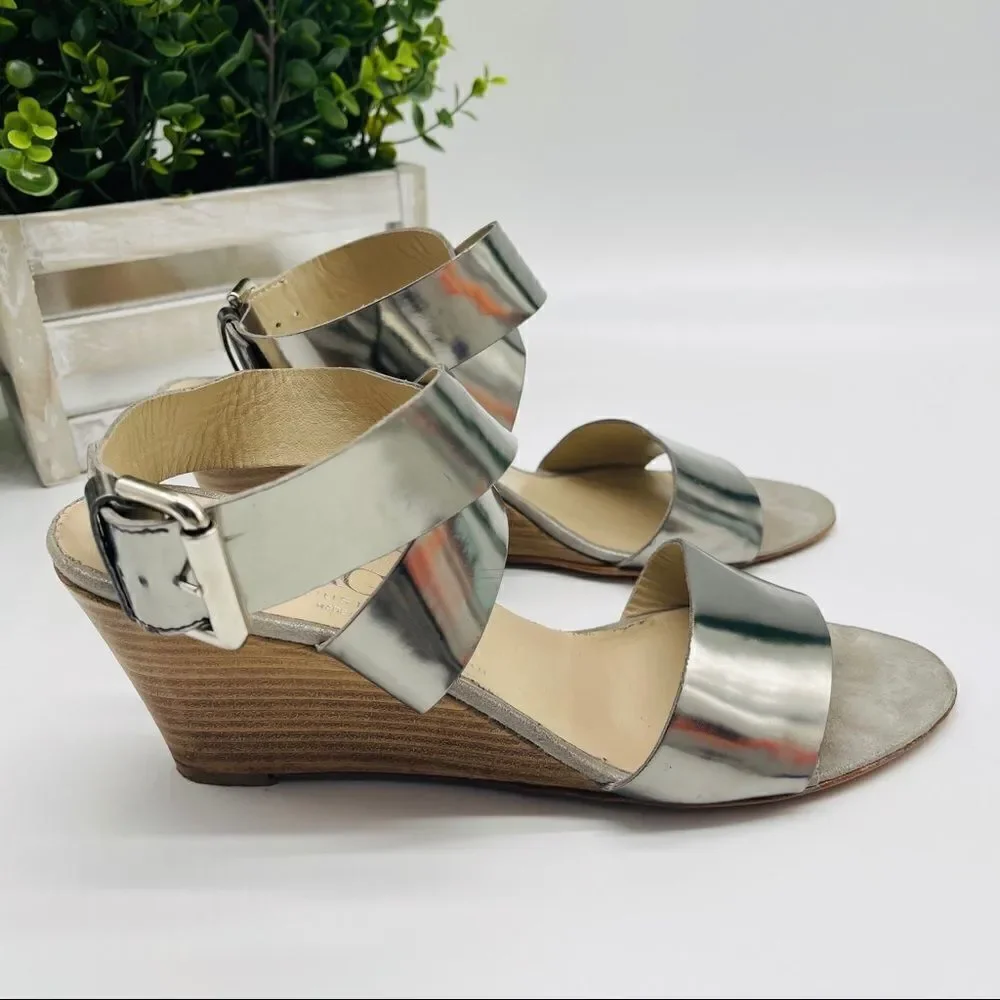 AGL Attilio Giusti Leombruni Silver Wedge Sandals Size 41